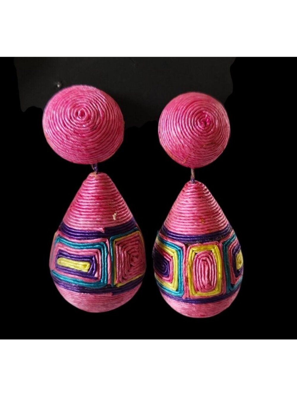 Vintage 1980s Brightly Dangle Earrings Clip-On Summer Retro Boho Jewelry